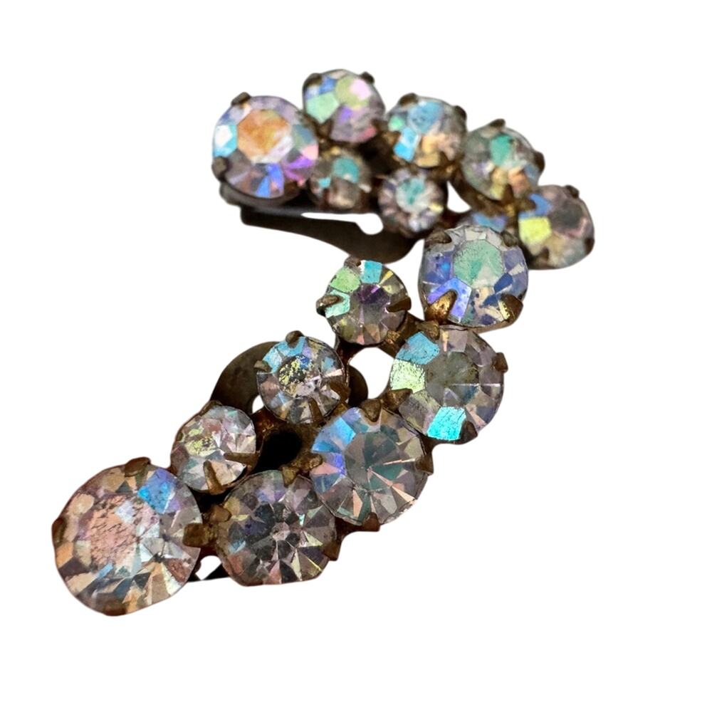 Vintage Aurora Borealis Crystal Clip On Earrings Womens Estate Marked Austria